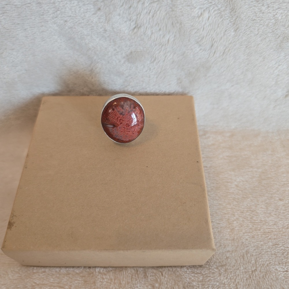 Sterling Silver Ring With Round Crazy Lace Agate Stone Earthy Boho-chic